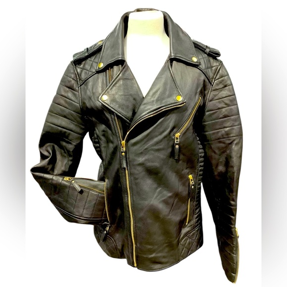 Real Leather Cross Zip Cow Hide Padded Biker Jacket Unisex Brando